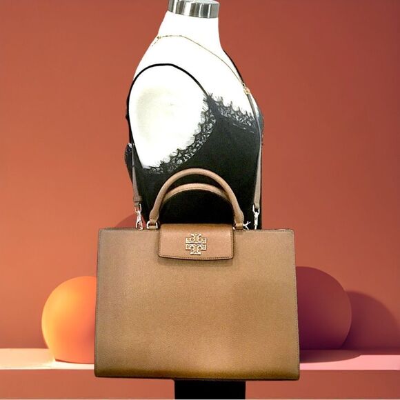 TORY BURCH BRITTEN TOTE HANDBAG CROSSBODY COGNAC GOLD HARDWARE - Picture 10 of 12